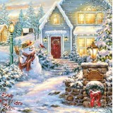 Снеговик у дома. Рождество 33*33